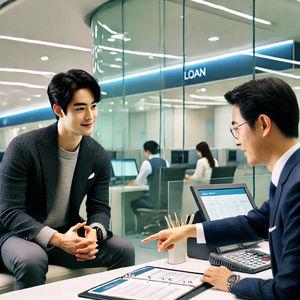 은행에서 대출 상담을 받는 고객
