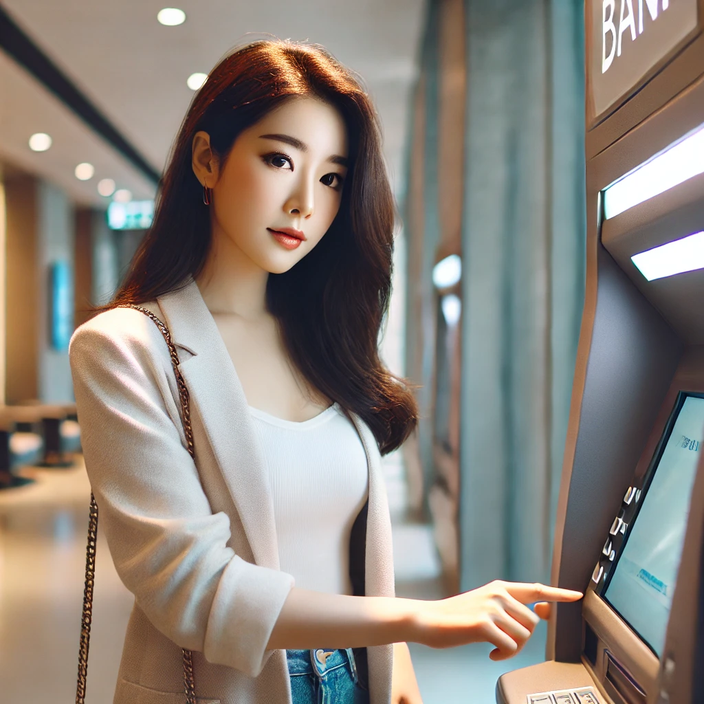 은행에서 잔고를 확인하는 모습