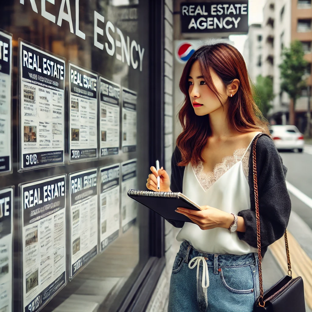 집을 구하기 위해 공인중개사를 방문한 여성