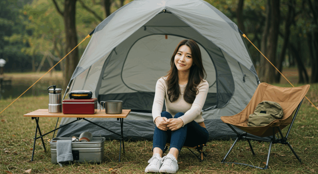 캠핑중인 여성