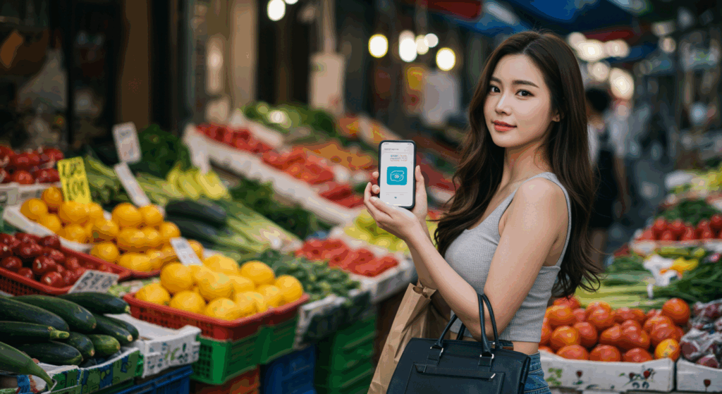 전통시장 쇼핑중인 여성