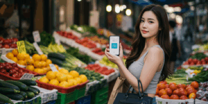 전통시장 쇼핑중인 여성