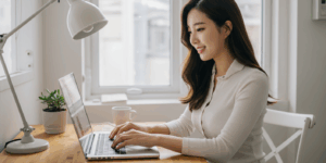 맥북을 사용중인 여성