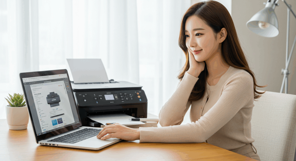 프린터 사용중인 여성