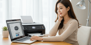 프린터 사용중인 여성