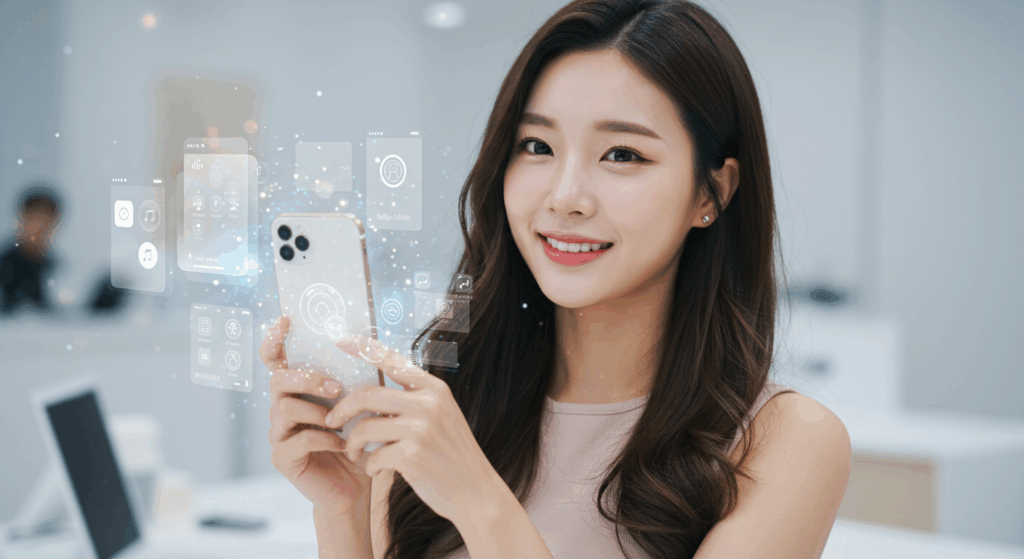 아이폰 사용중인 여성