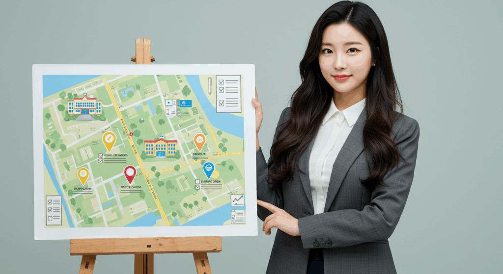 중학교 배정 설명중인 여성