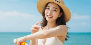 선크림 바르는 여성