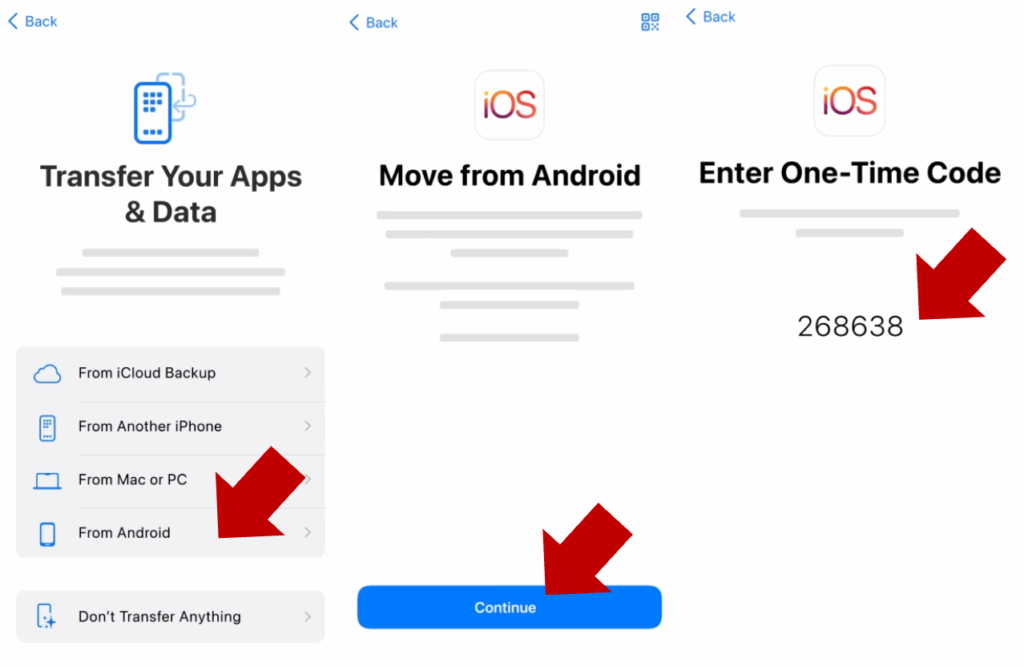 안드로이드로부터 데이터 수신을 위한 아이폼 설정 화면
